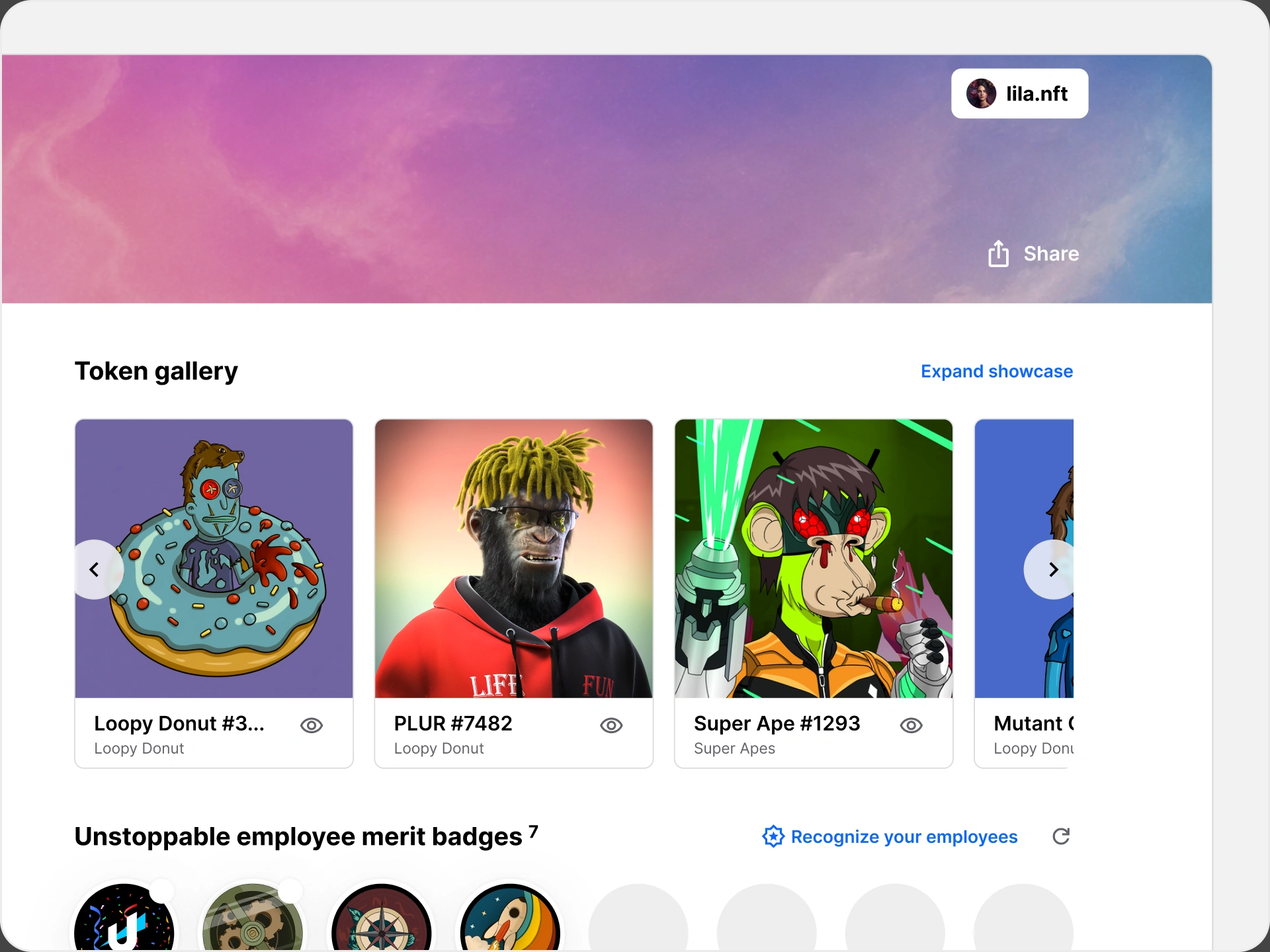 NFT collection gallery on a public profile.